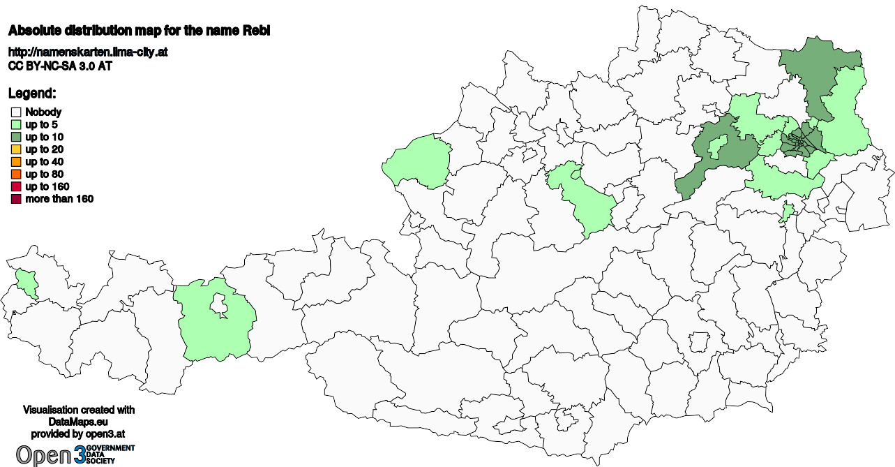 Absolute Distribution maps for surname Rebl