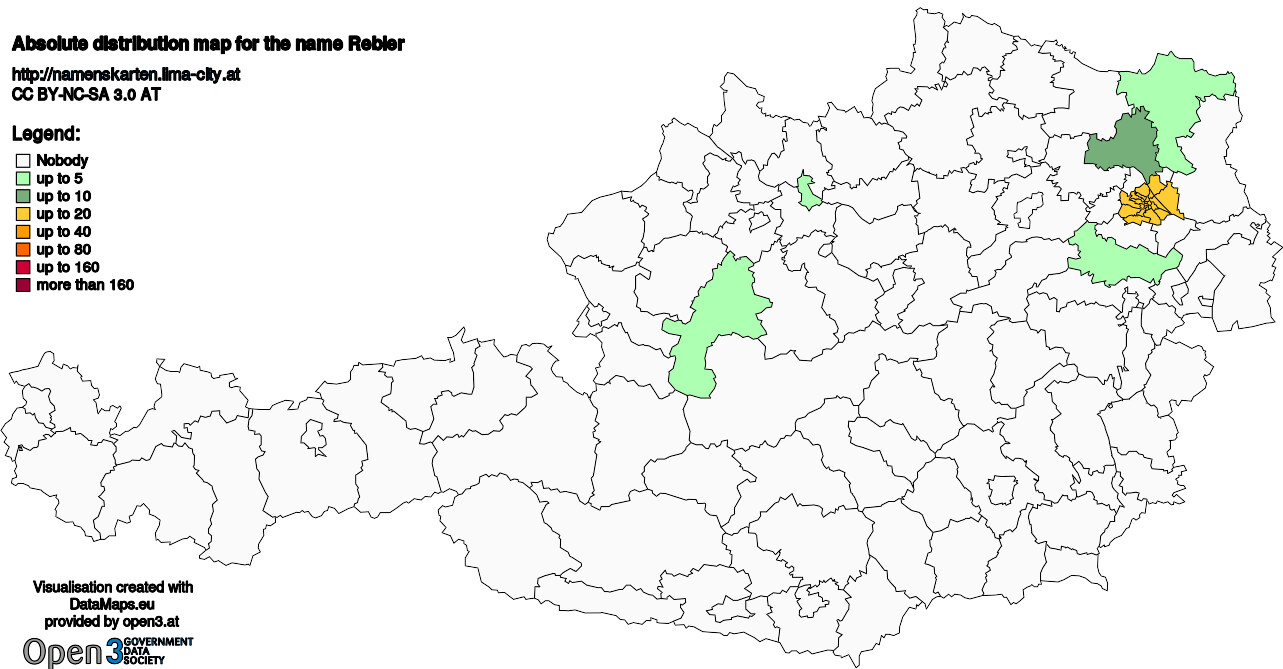 Absolute Distribution maps for surname Rebler