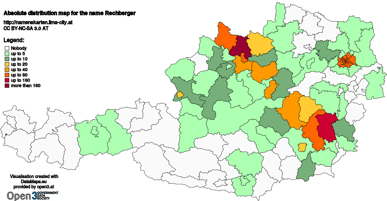 Absolute Distribution maps for surname Rechberger