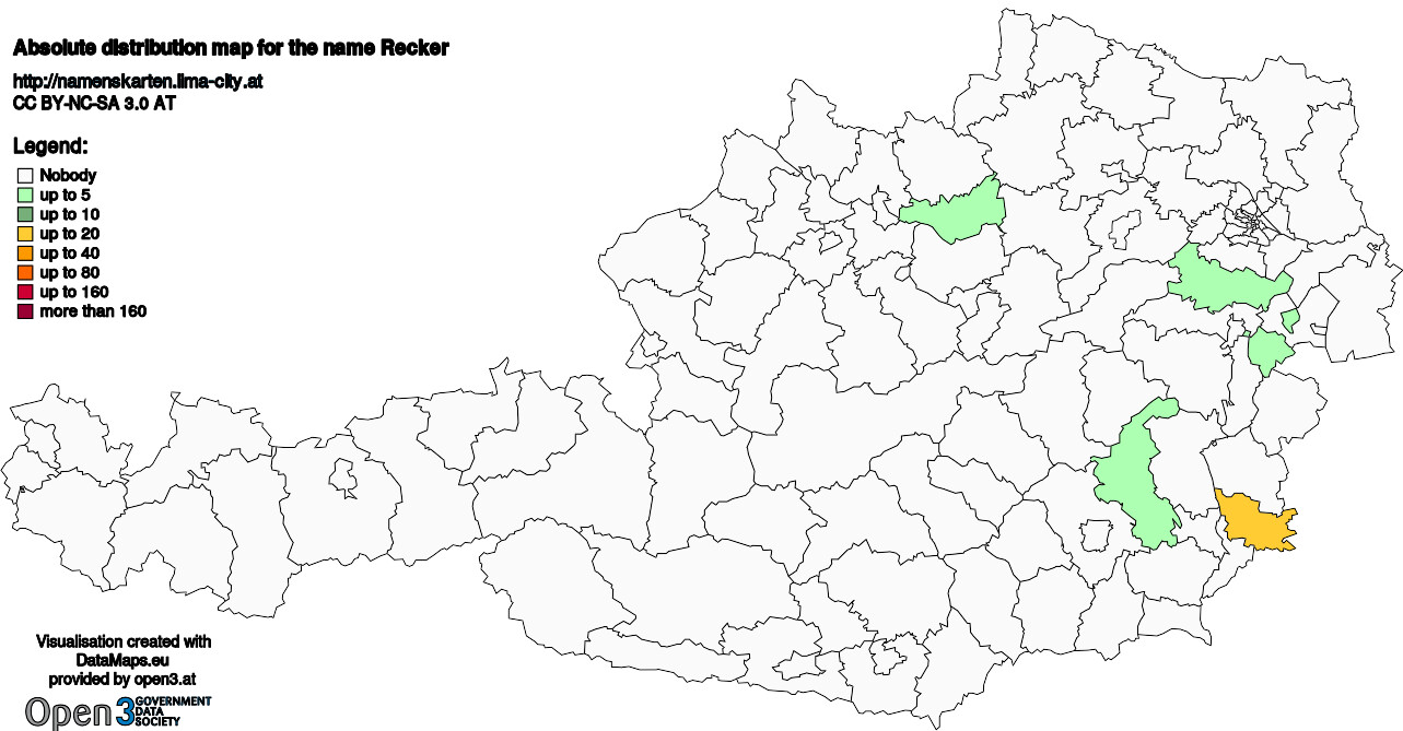 Absolute Distribution maps for surname Recker