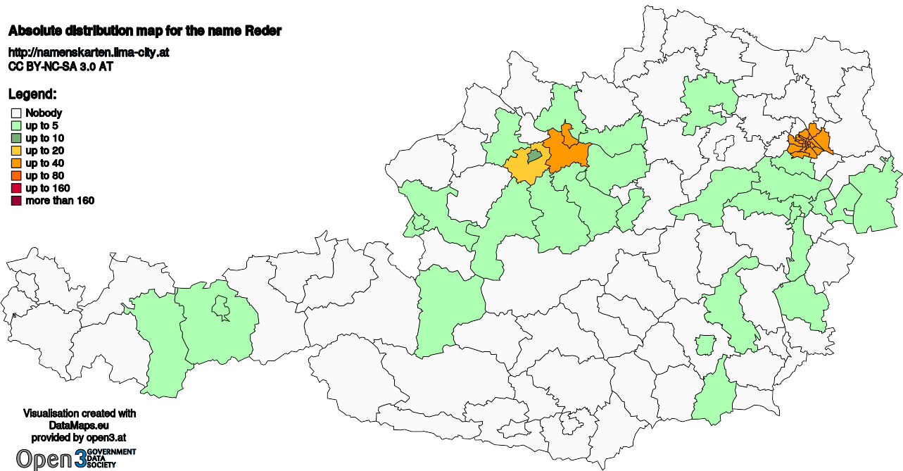 Absolute Distribution maps for surname Reder