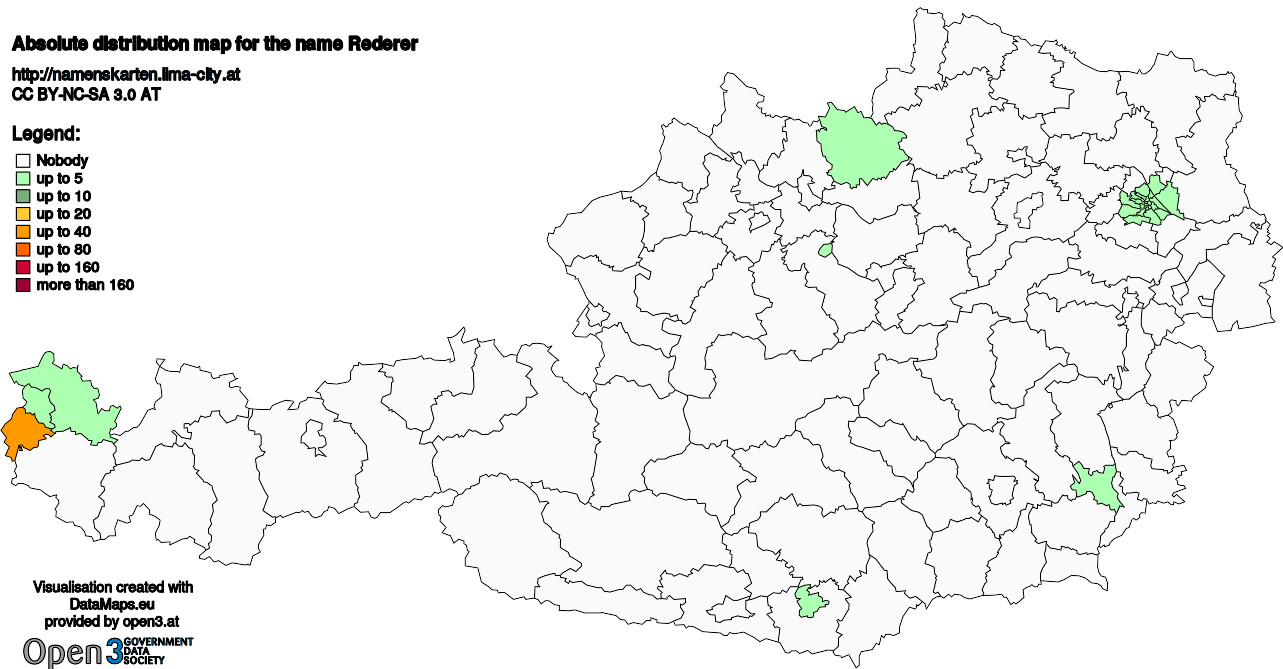 Absolute Distribution maps for surname Rederer