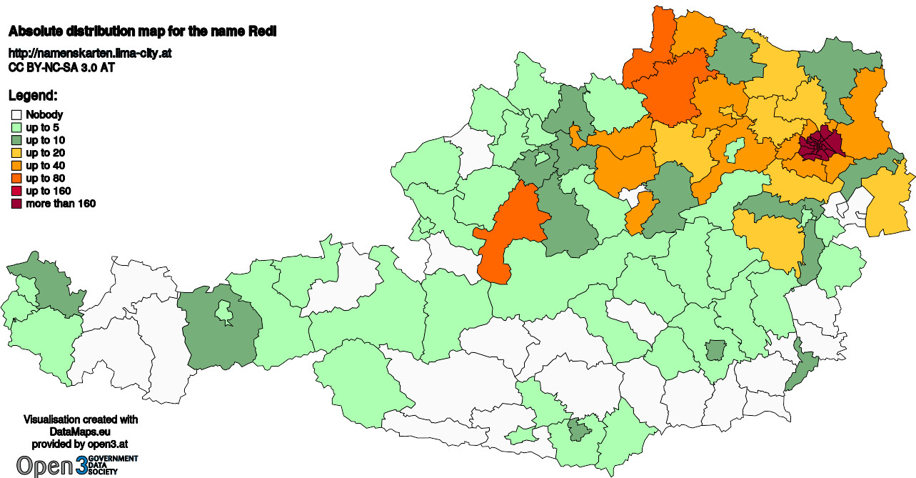 Absolute Distribution maps for surname Redl