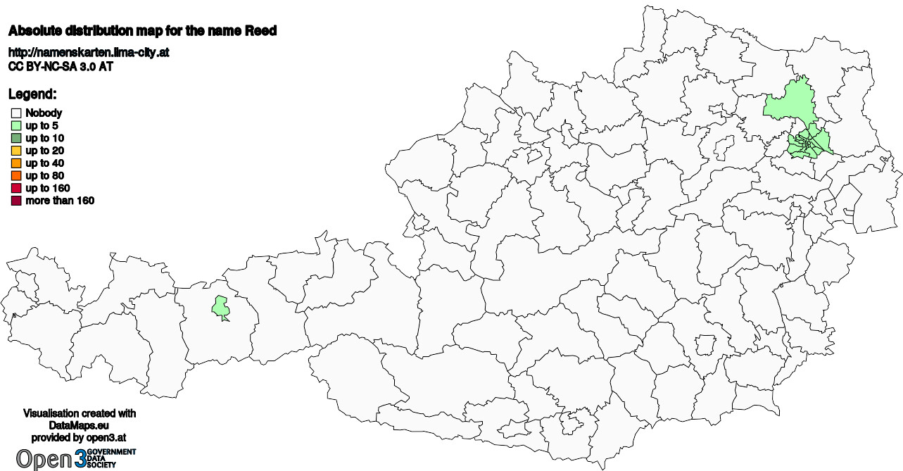 Absolute Distribution maps for surname Reed