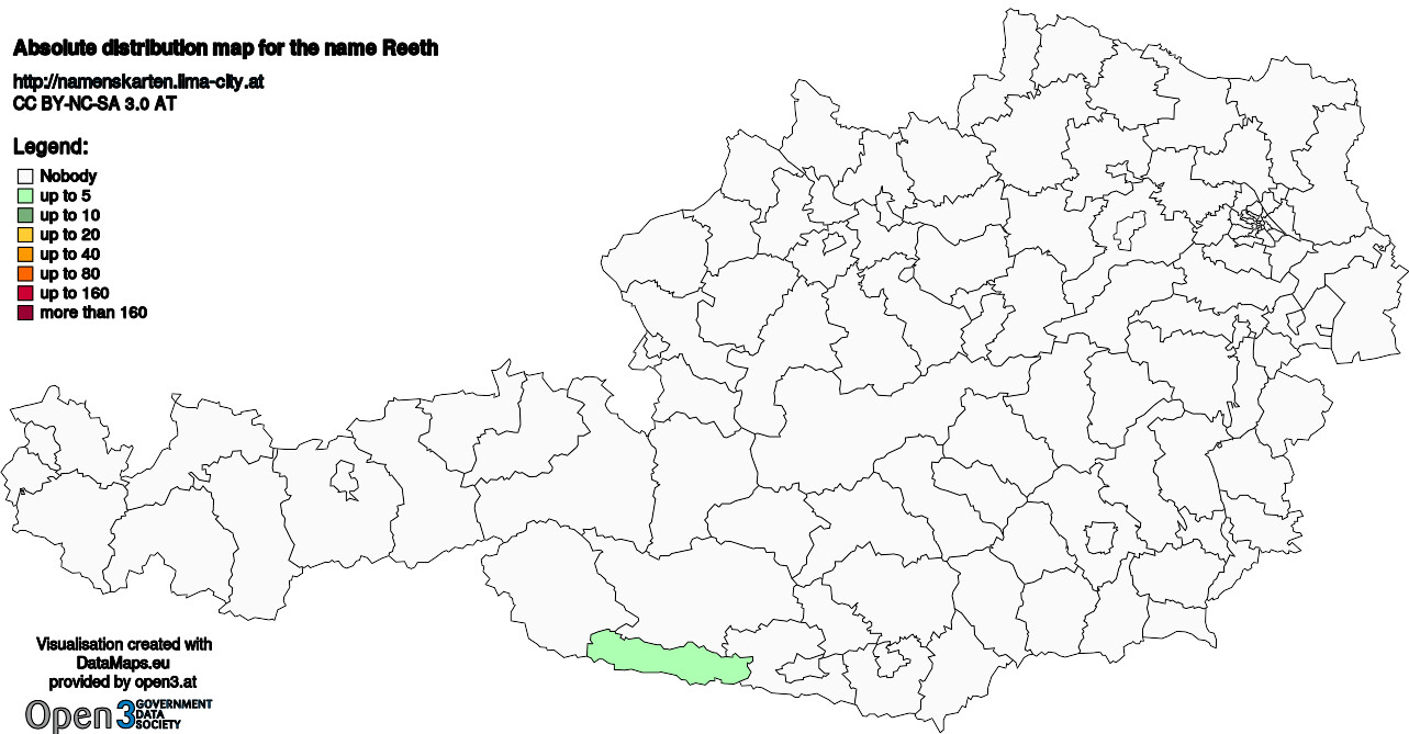 Absolute Distribution maps for surname Reeth