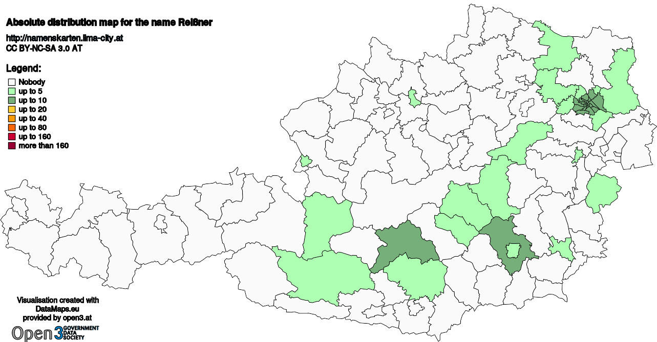 Absolute Distribution maps for surname Reißner