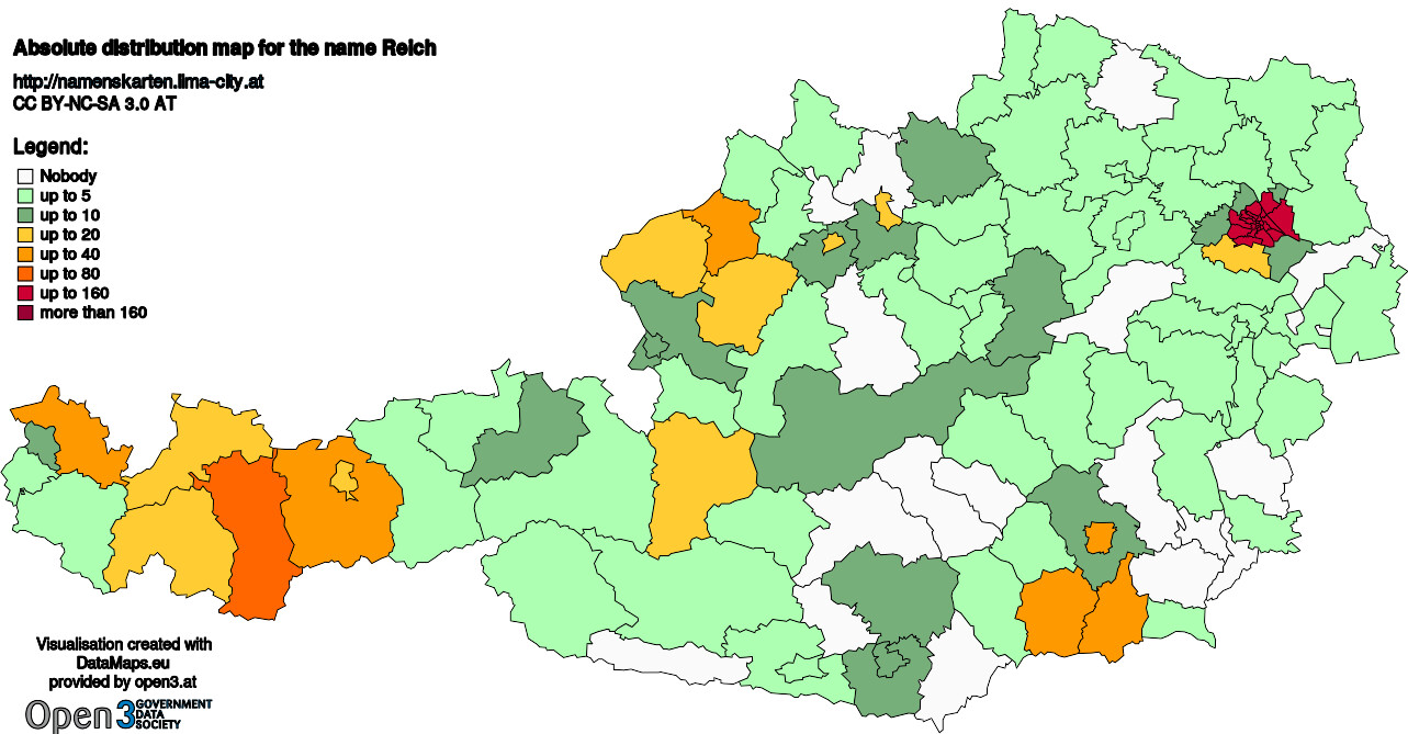 Absolute Distribution maps for surname Reich