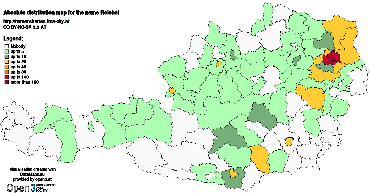 Absolute Distribution maps for surname Reichel