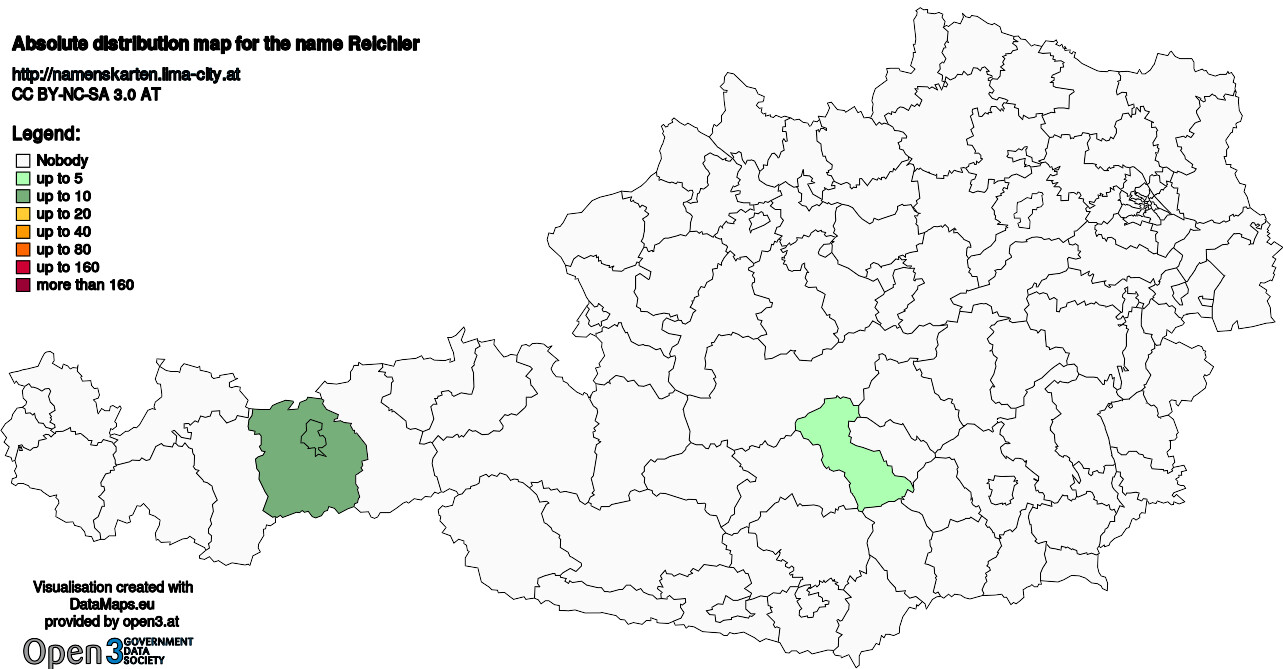 Absolute Distribution maps for surname Reichler