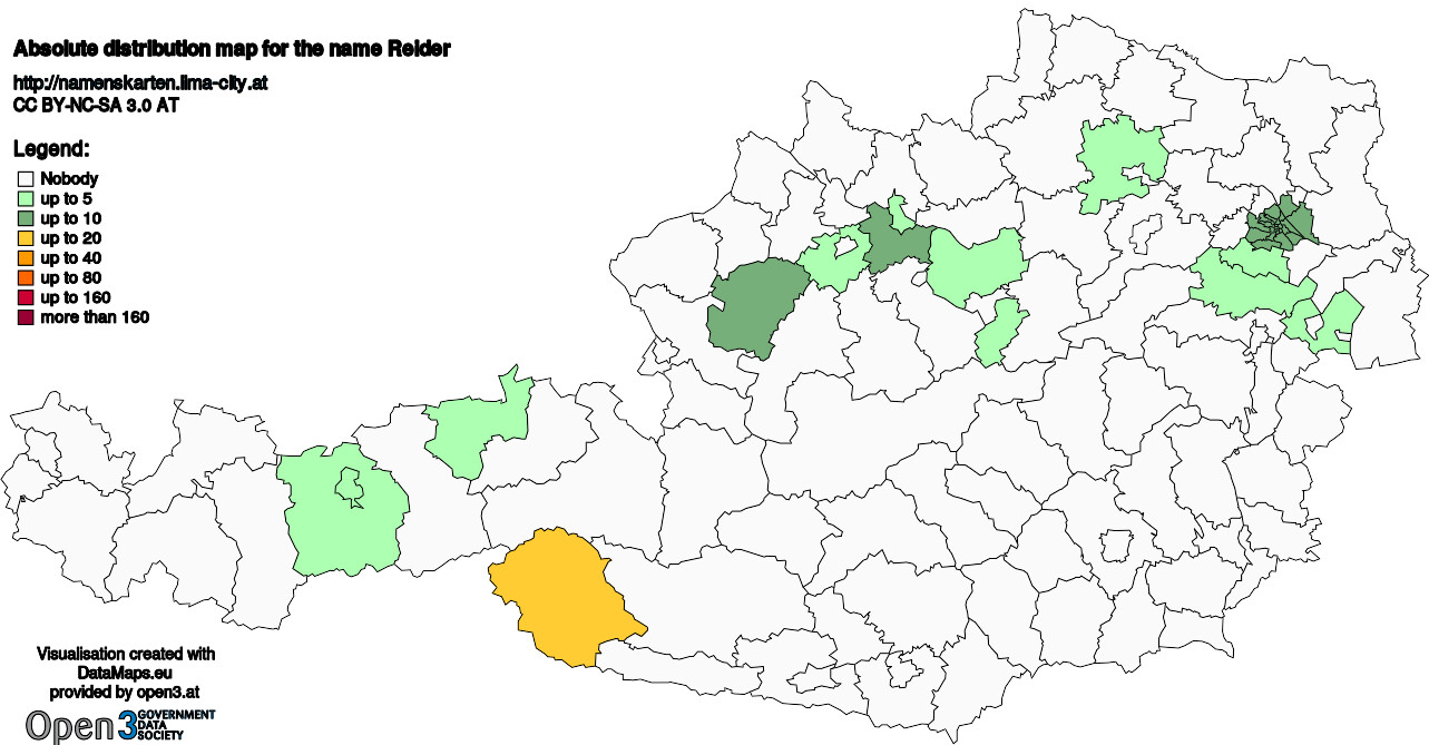 Absolute Distribution maps for surname Reider