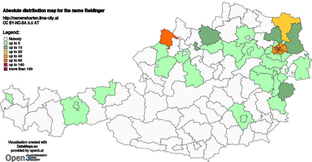 Absolute Distribution maps for surname Reidinger