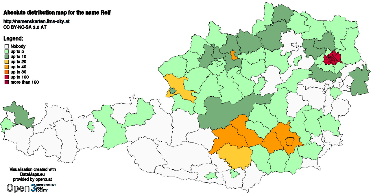 Absolute Distribution maps for surname Reif