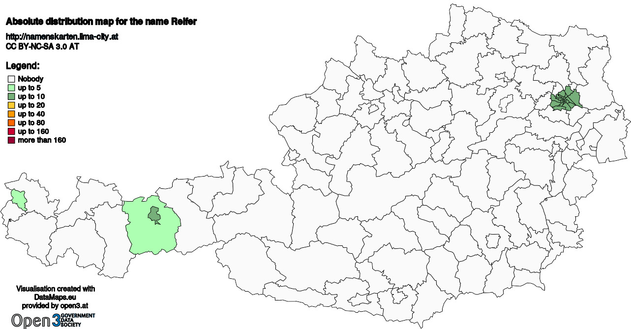 Absolute Distribution maps for surname Reifer