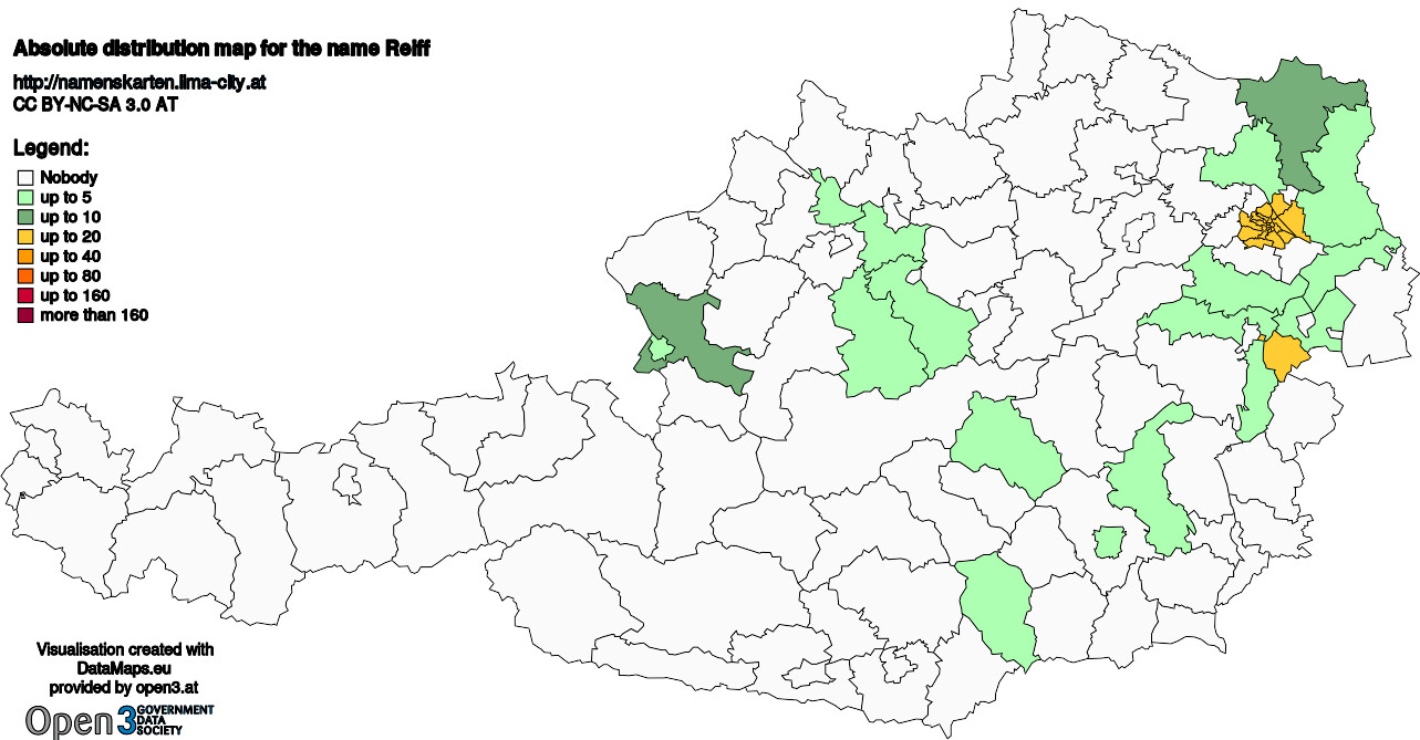 Absolute Distribution maps for surname Reiff