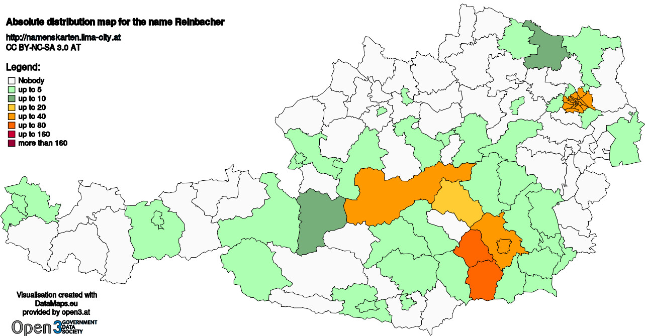 Absolute Distribution maps for surname Reinbacher