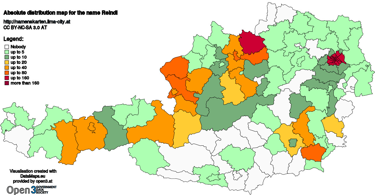 Absolute Distribution maps for surname Reindl