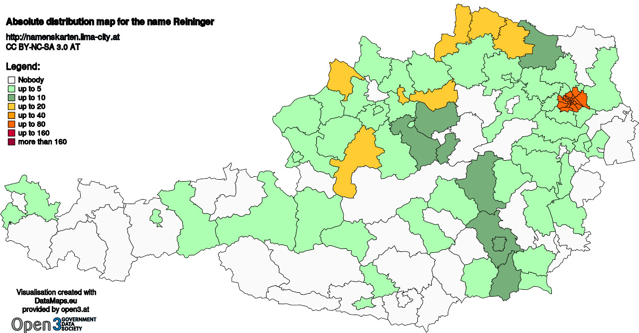 Absolute Distribution maps for surname Reininger