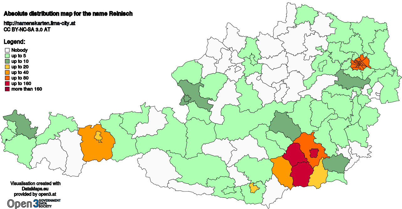 Absolute Distribution maps for surname Reinisch