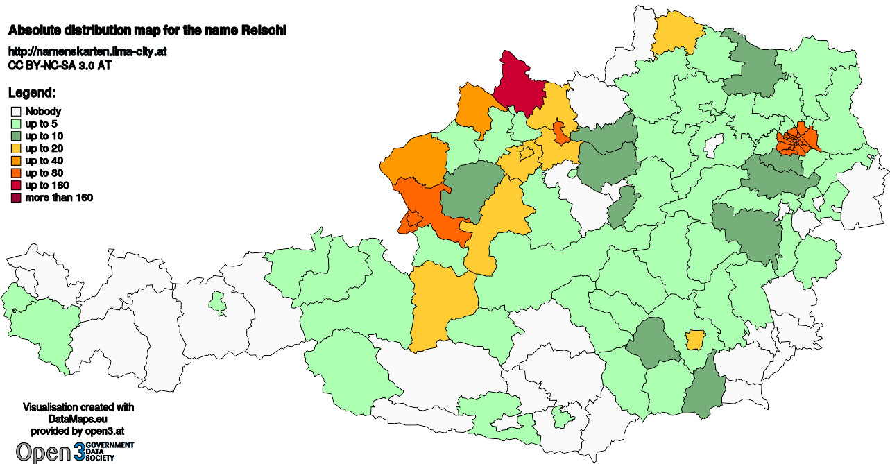 Absolute Distribution maps for surname Reischl