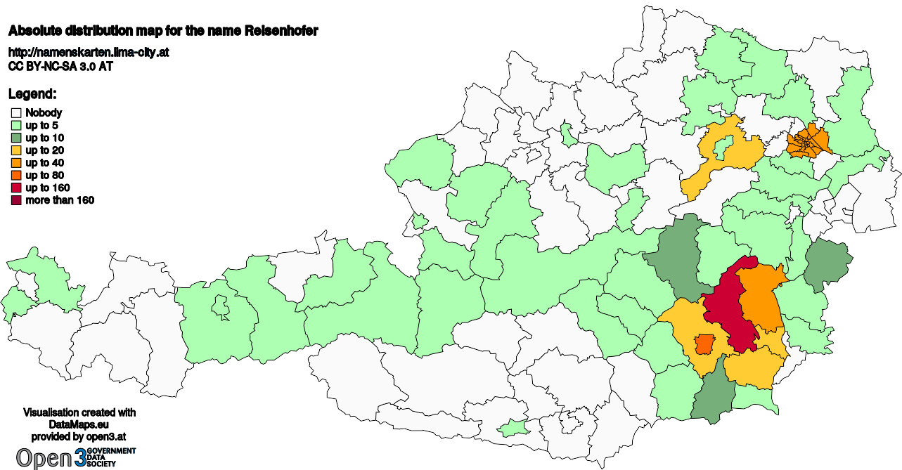 Absolute Distribution maps for surname Reisenhofer