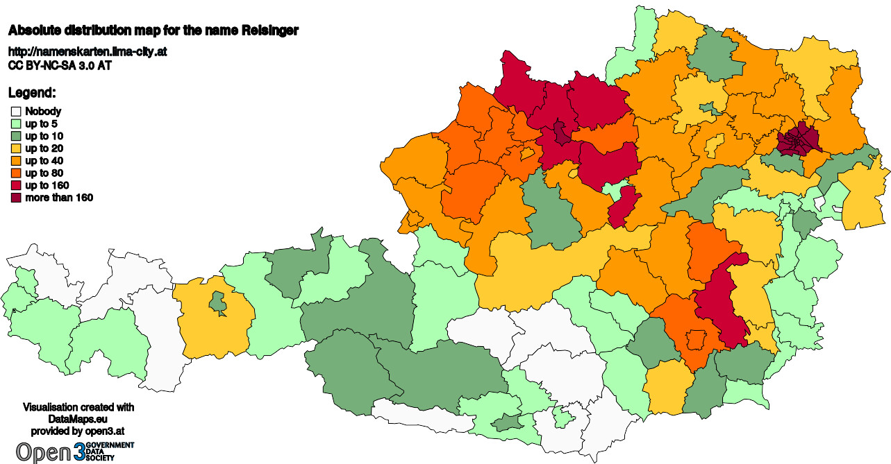 Absolute Distribution maps for surname Reisinger
