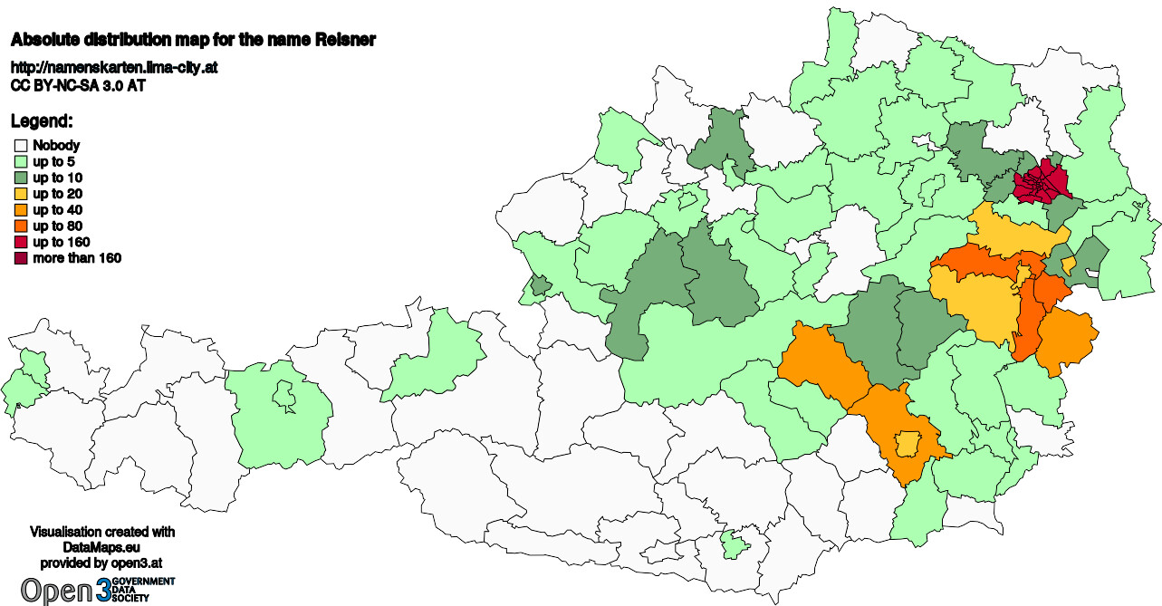 Absolute Distribution maps for surname Reisner