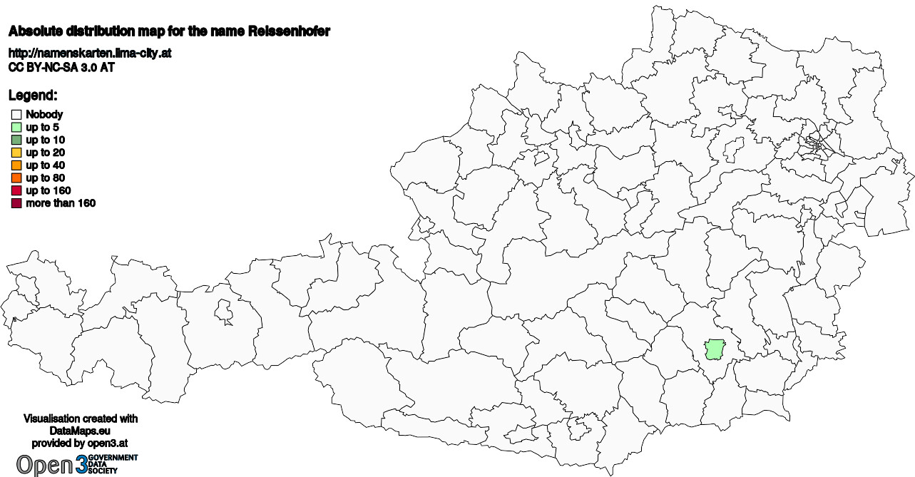 Absolute Distribution maps for surname Reissenhofer