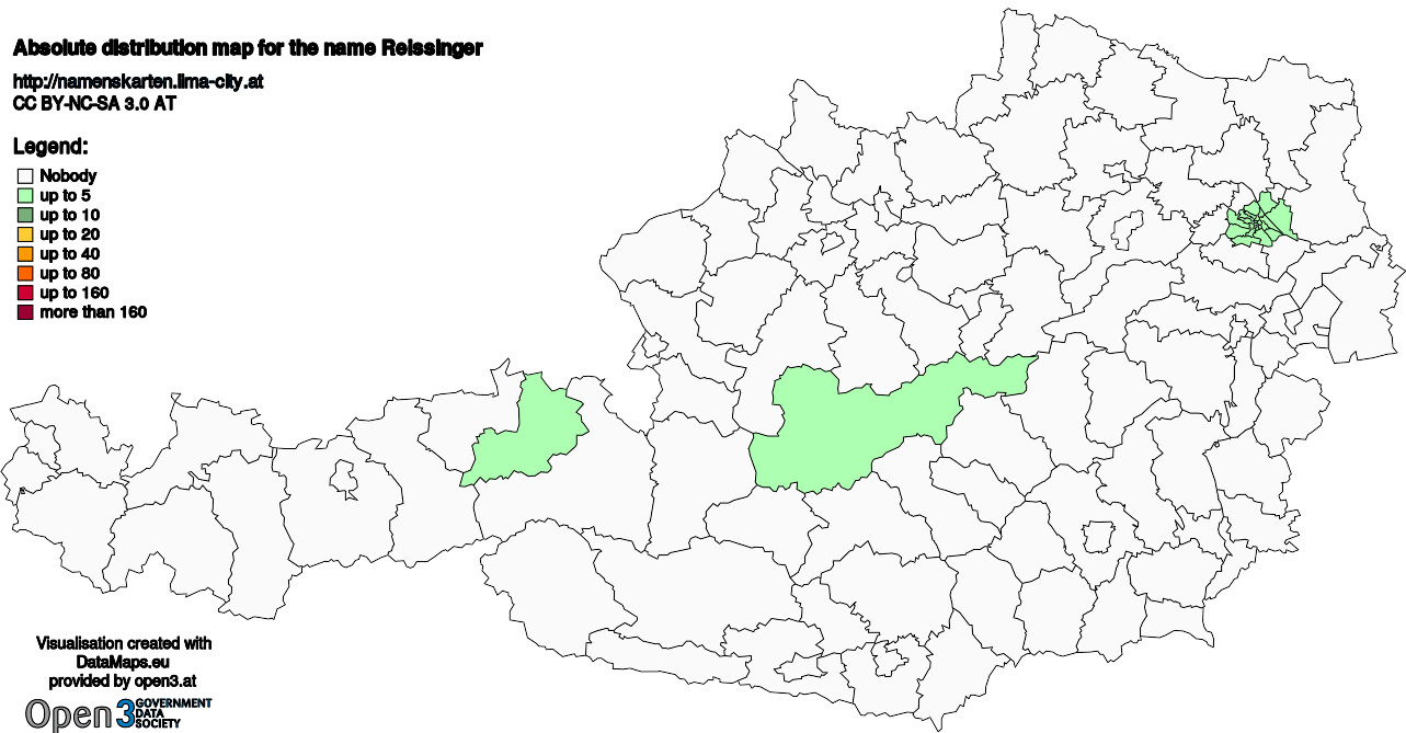 Absolute Distribution maps for surname Reissinger
