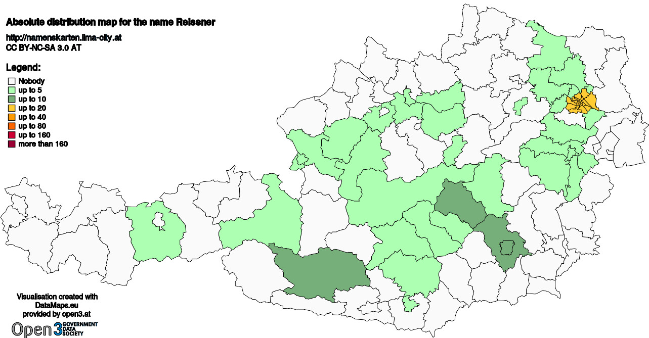 Absolute Distribution maps for surname Reissner