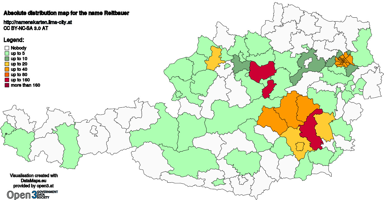 Absolute Distribution maps for surname Reitbauer