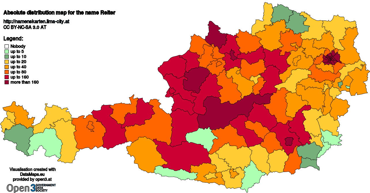 Absolute Distribution maps for surname Reiter