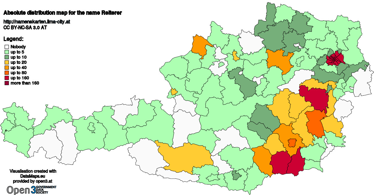 Absolute Distribution maps for surname Reiterer