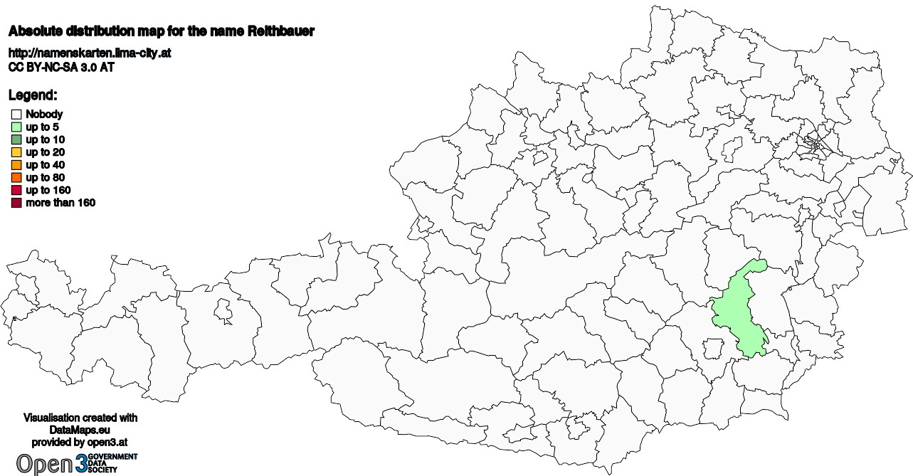 Absolute Distribution maps for surname Reithbauer