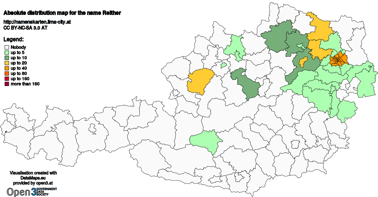 Absolute Distribution maps for surname Reither