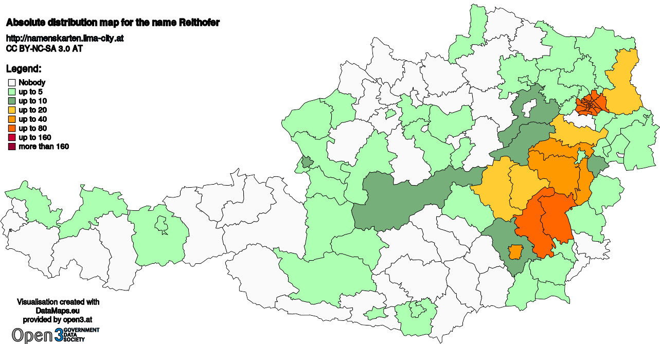 Absolute Distribution maps for surname Reithofer