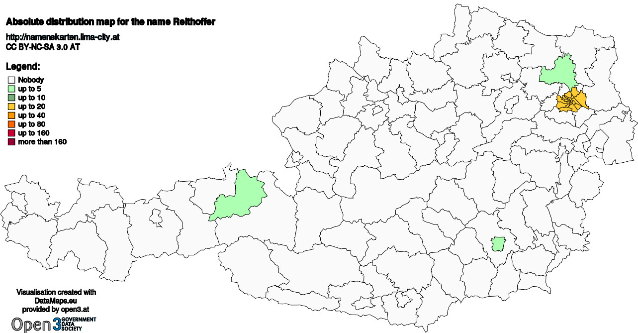 Absolute Distribution maps for surname Reithoffer