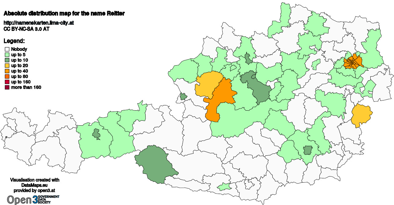 Absolute Distribution maps for surname Reitter