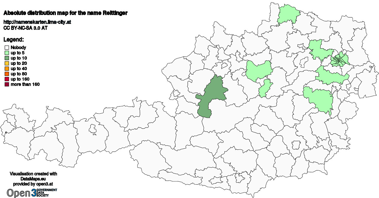 Absolute Distribution maps for surname Reittinger