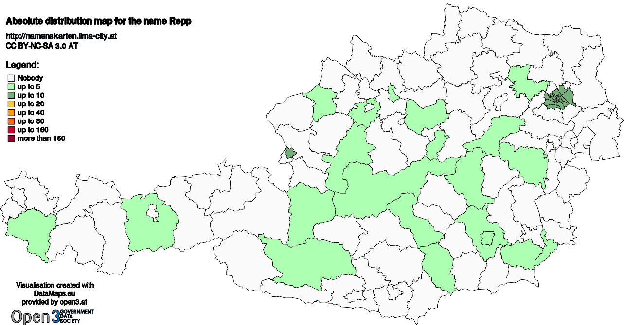 Absolute Distribution maps for surname Repp