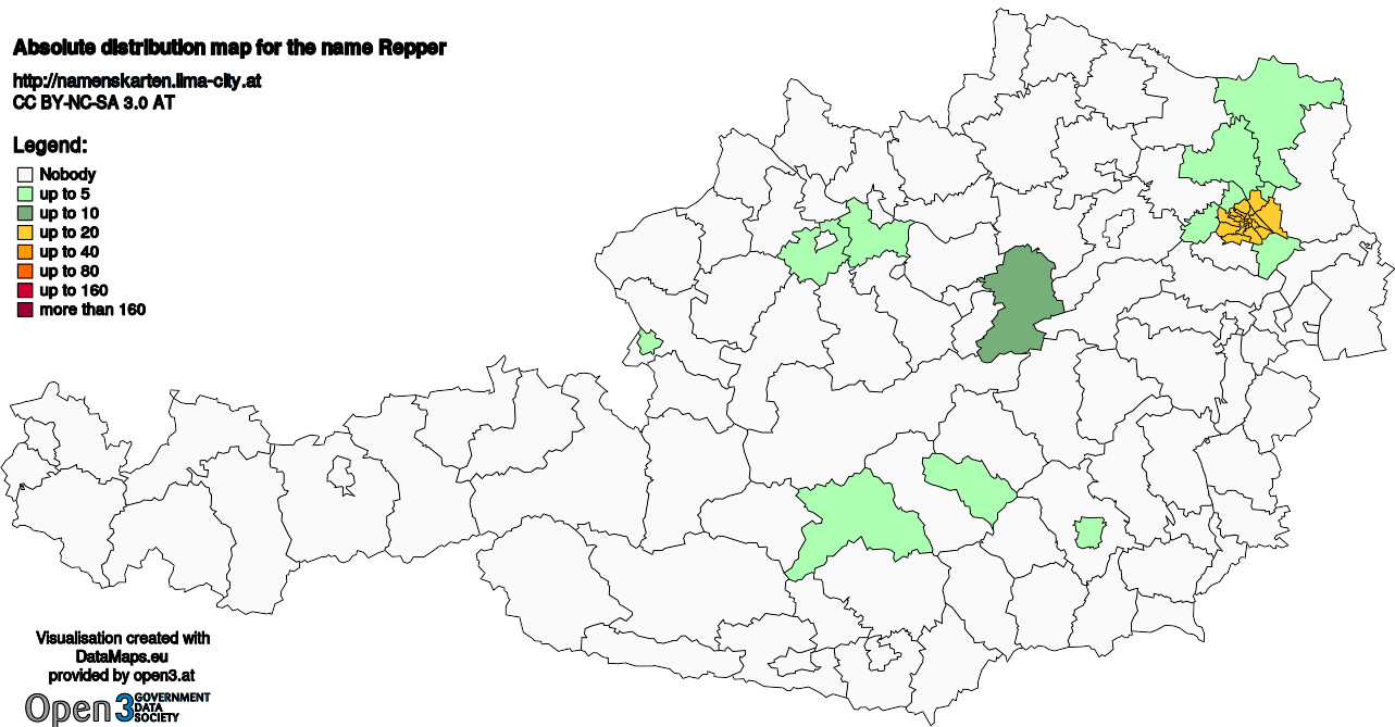 Absolute Distribution maps for surname Repper