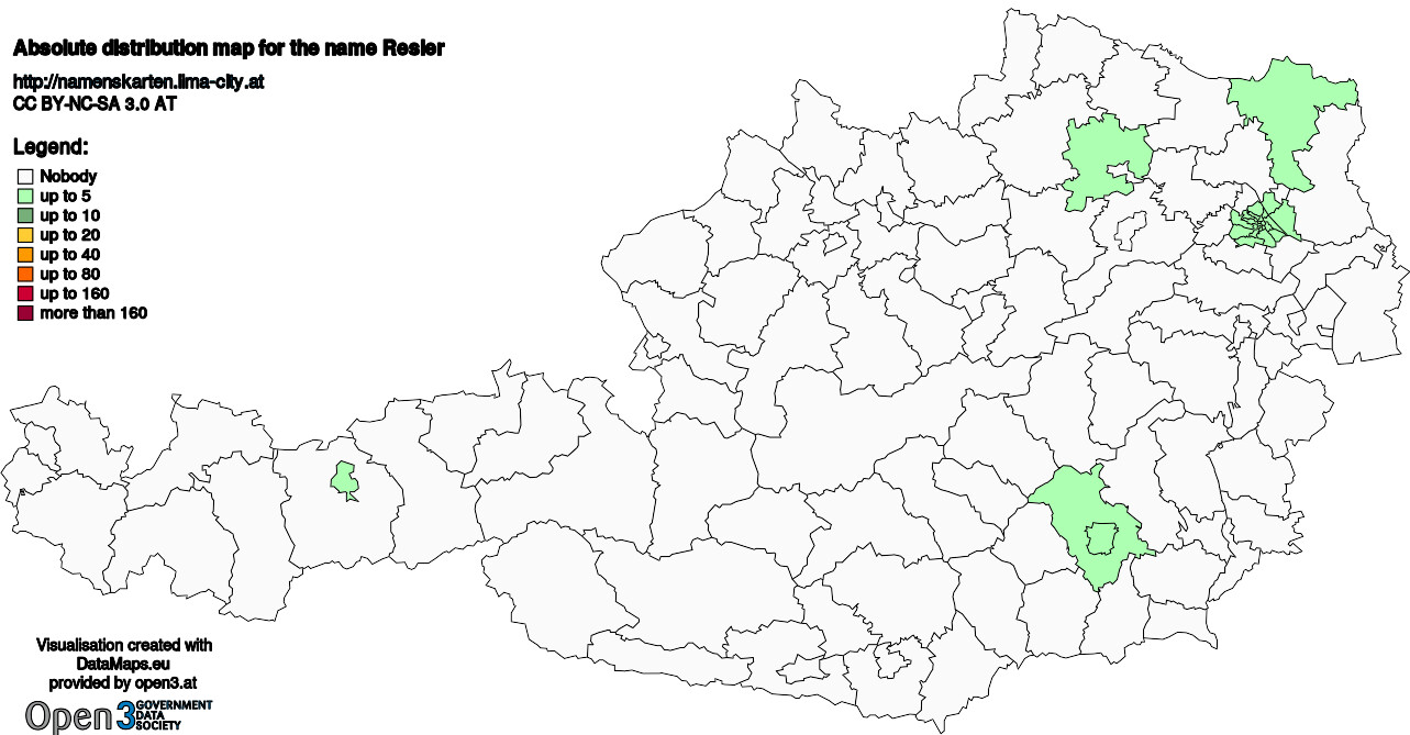 Absolute Distribution maps for surname Resler