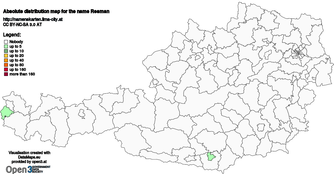 Absolute Distribution maps for surname Resman