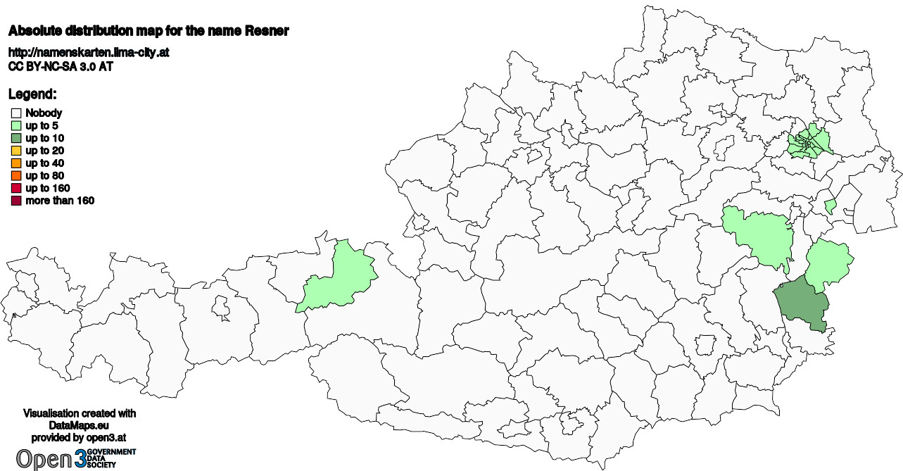 Absolute Distribution maps for surname Resner