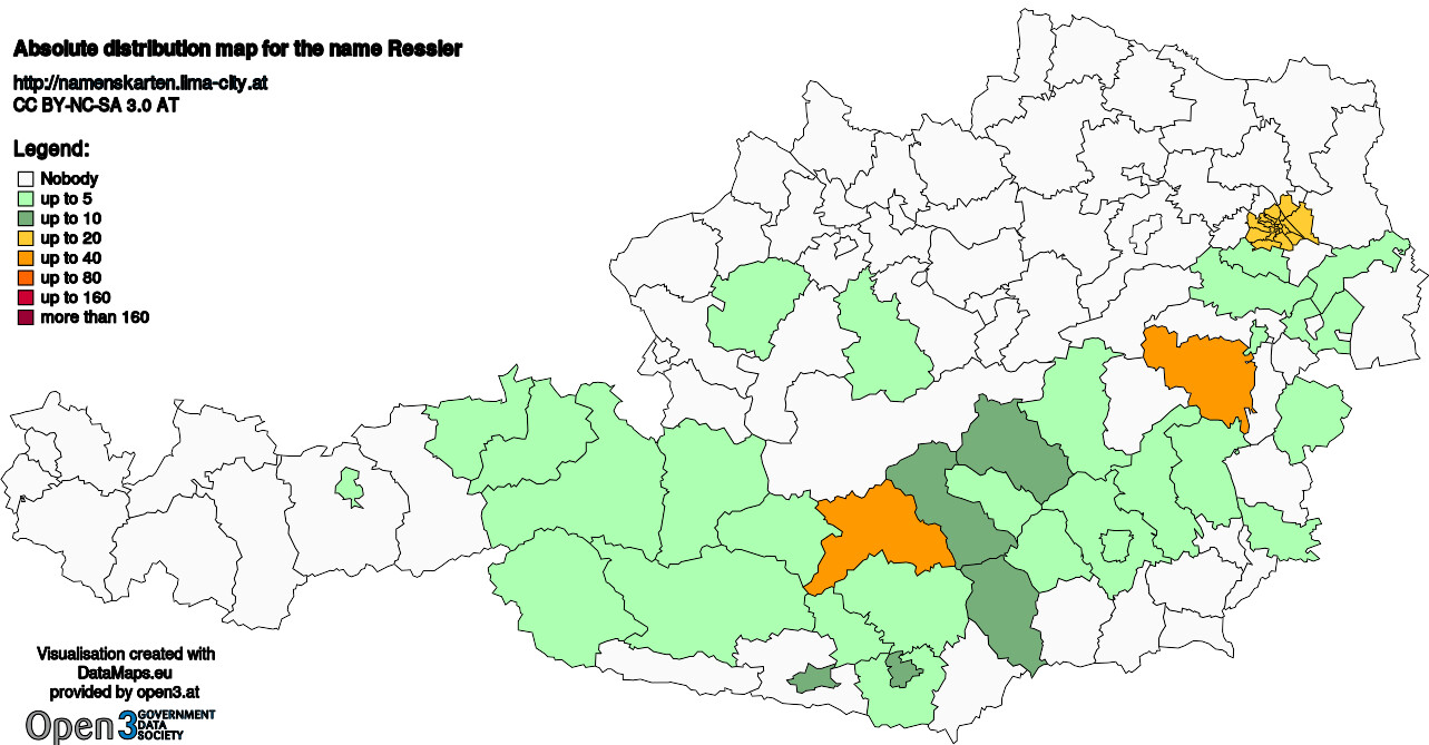 Absolute Distribution maps for surname Ressler