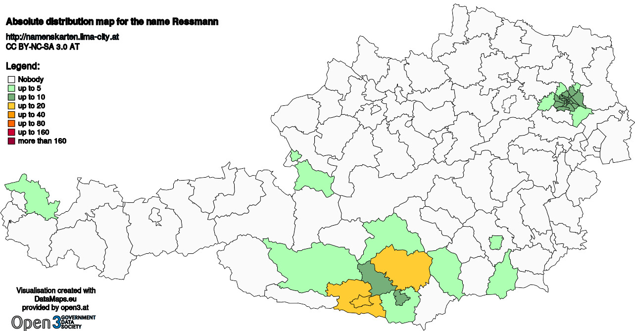 Absolute Distribution maps for surname Ressmann