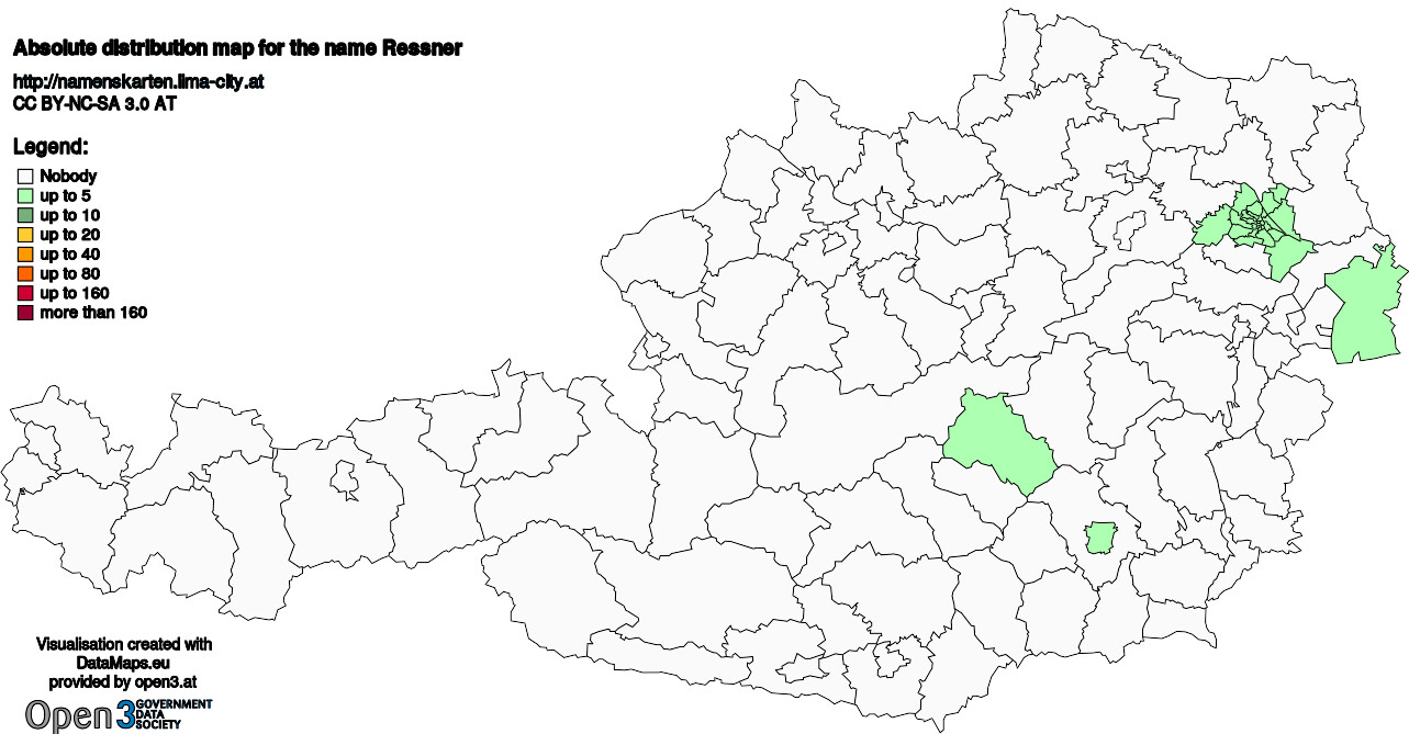 Absolute Distribution maps for surname Ressner