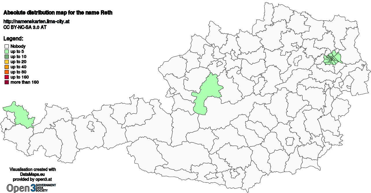 Absolute Distribution maps for surname Reth