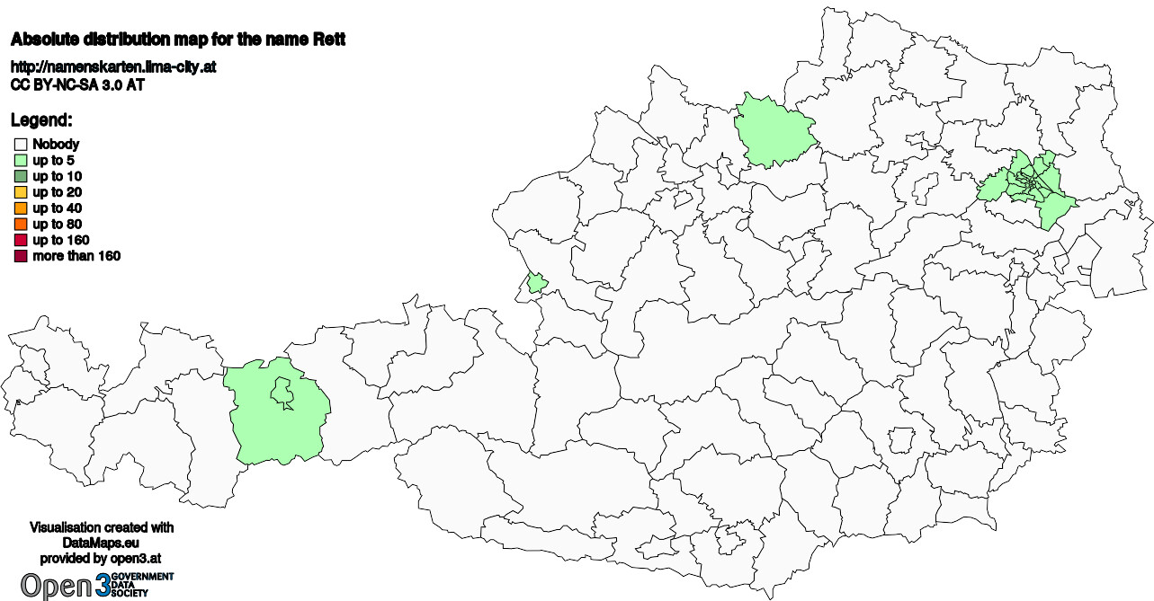 Absolute Distribution maps for surname Rett