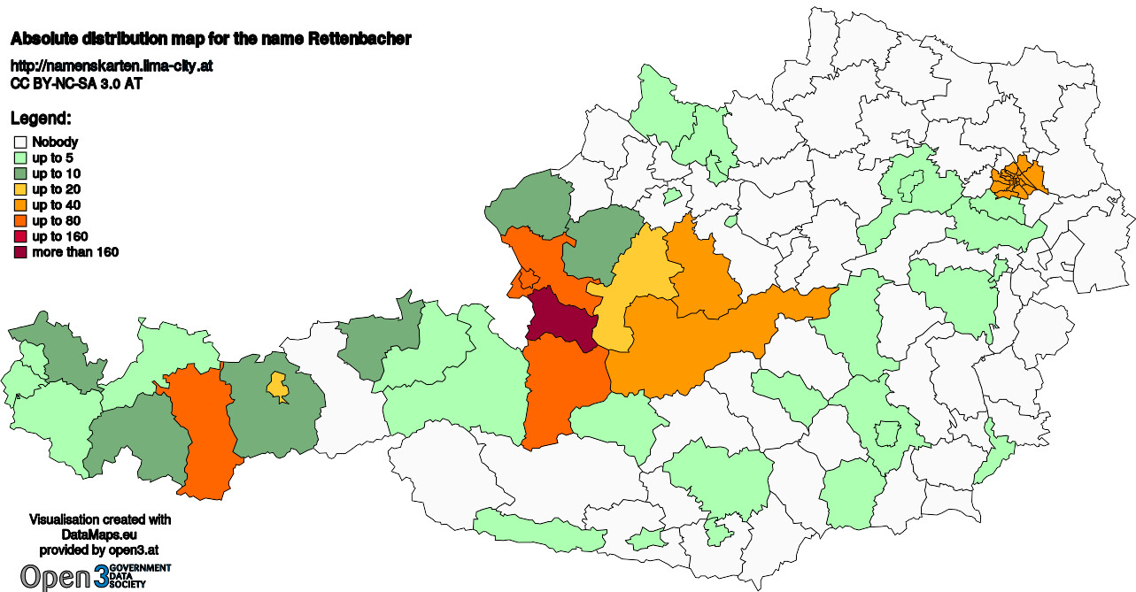 Absolute Distribution maps for surname Rettenbacher