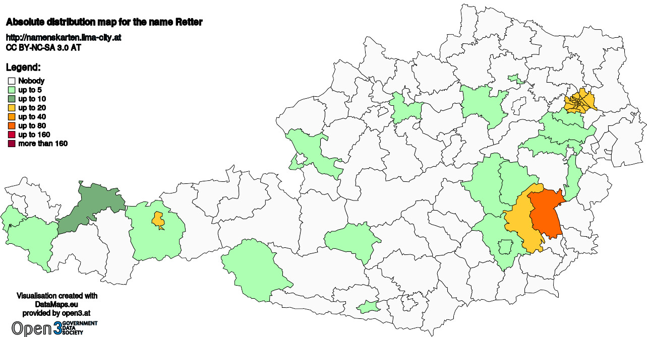 Absolute Distribution maps for surname Retter